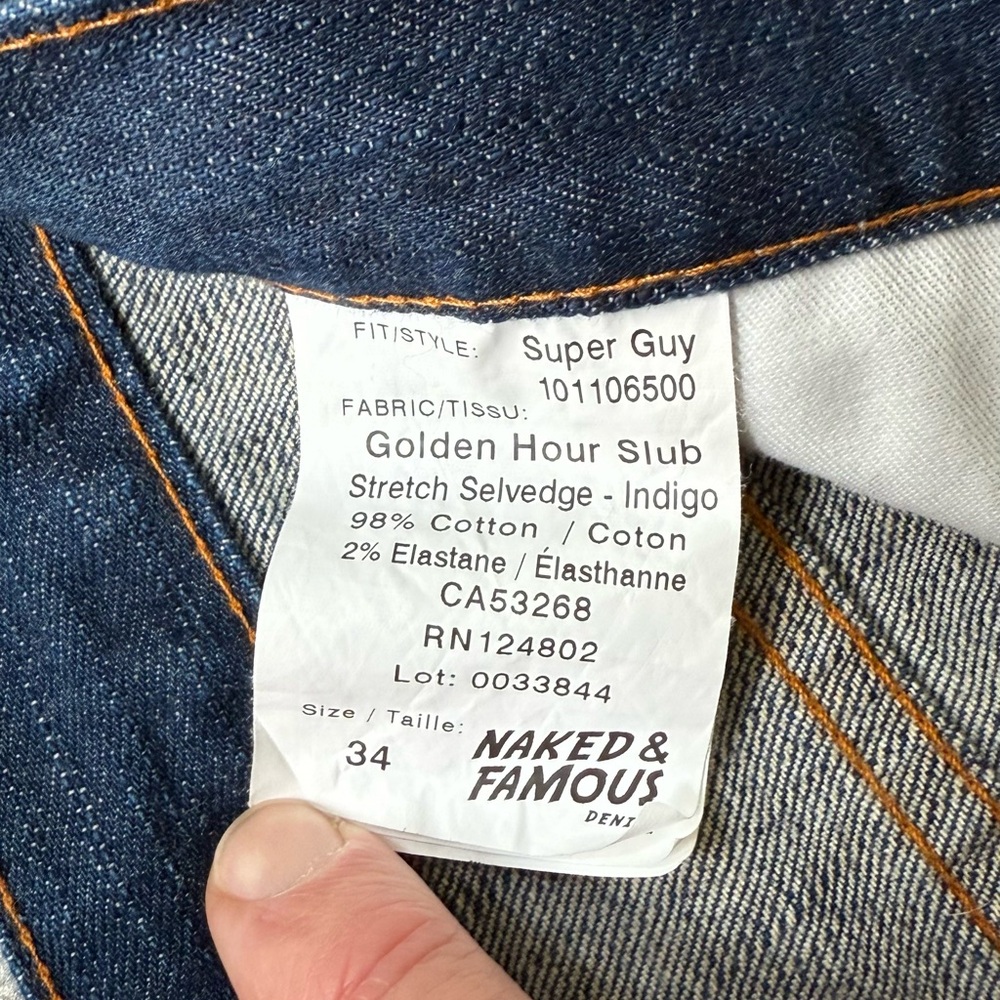 Naked and Famous jeans golden hour slub, super guy fit size 34 - Picture 5 of 8